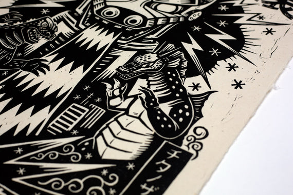 Terror of Mechagodzilla Linocut Poster