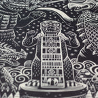 Godzilla vs Gigan Linocut Poster