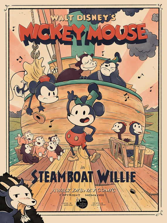 Mickey Mouse – Steamboat Willie Poster by JJ Harrison