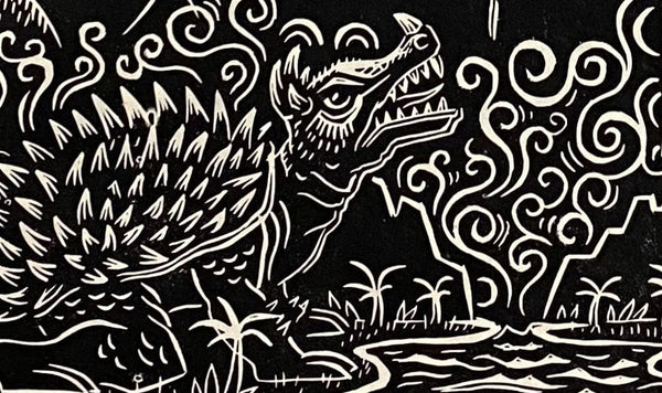 Godzilla Vs Mechagodzilla Linocut Poster