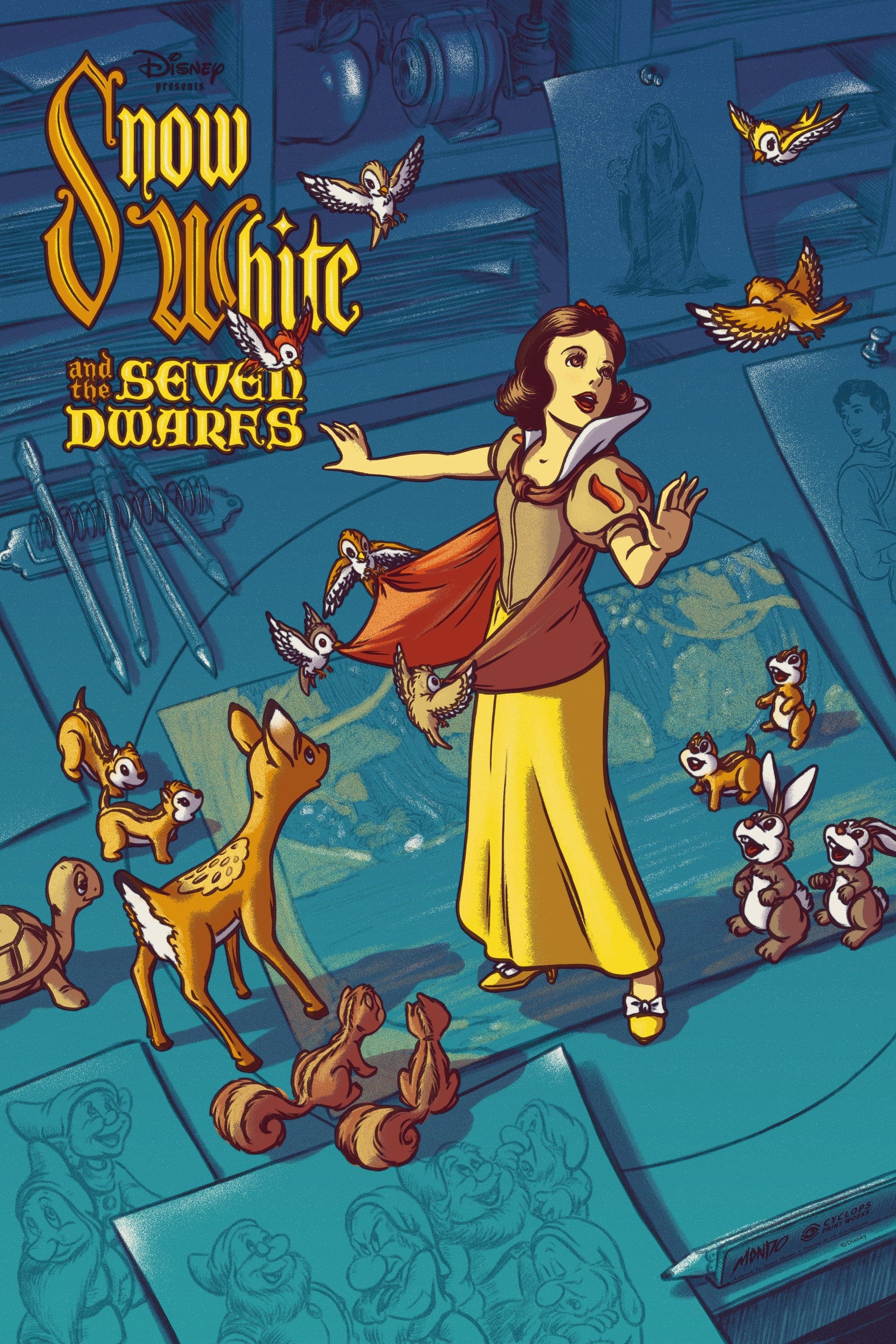 白雪姫 ディズニー MONDO BNG シルクスクリーンポスター Mondo X Cyclops Print Works Print #08: Snow White and The Seven Dwarve